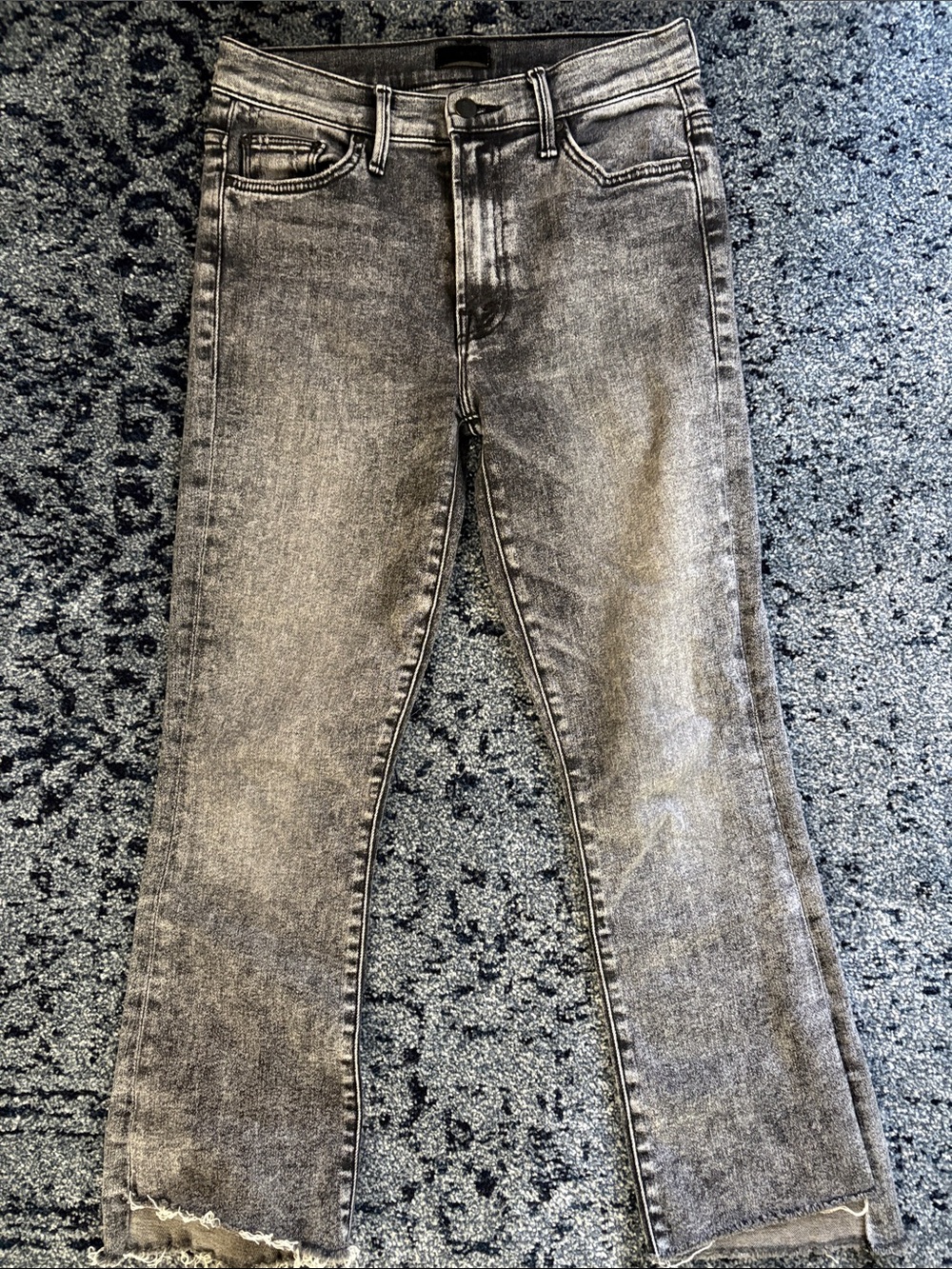 Mother Jeans-Excellent Condition-Grey Acid-Wash Women's Jeans with Frayed Hem